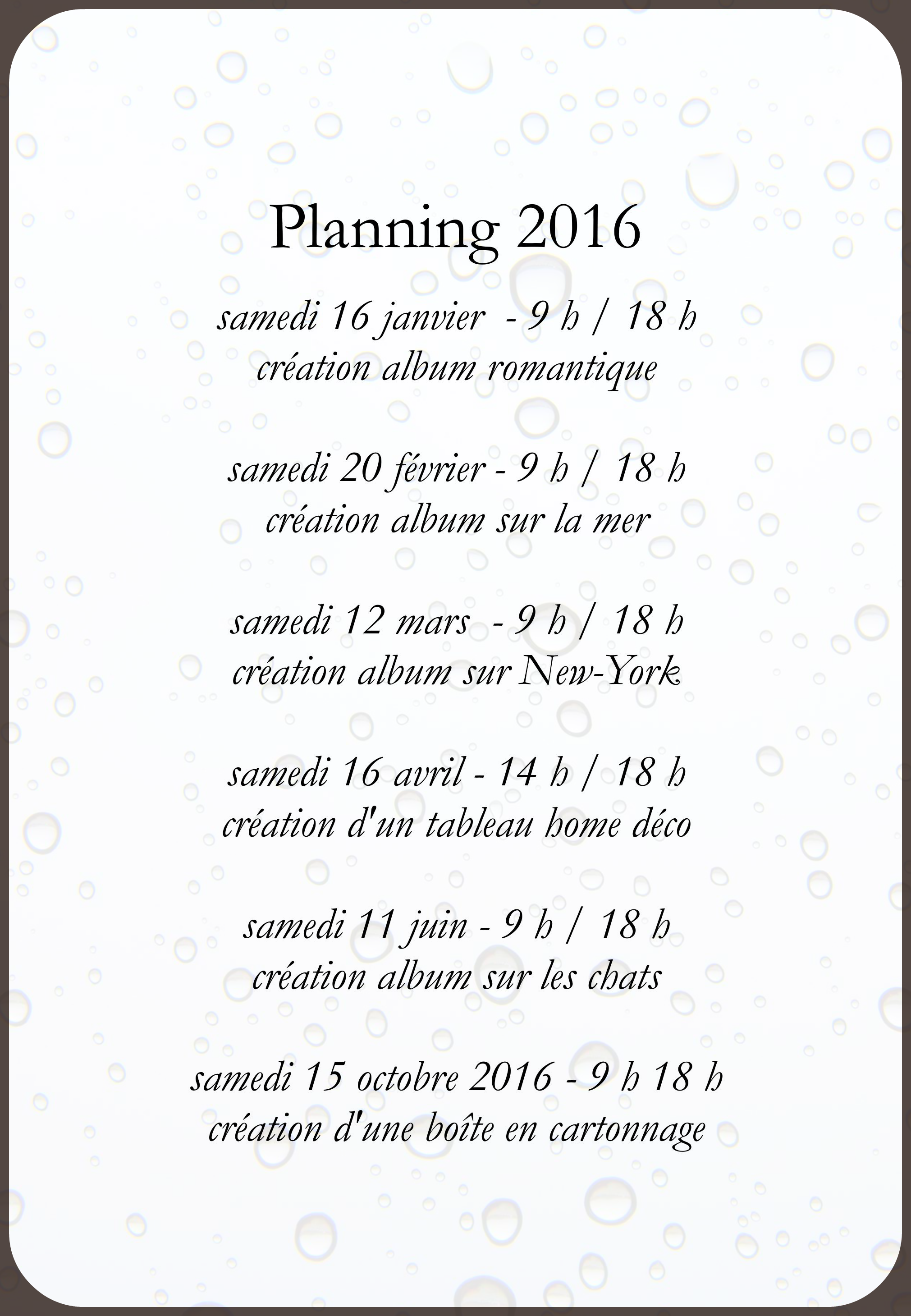 planning des stages 2016 chez Tamporelle